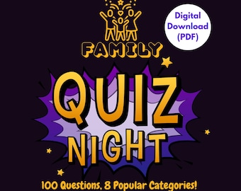 Quiz divertido para a família, 100 perguntas com respostas separadas, 8 rodadas (download digital)