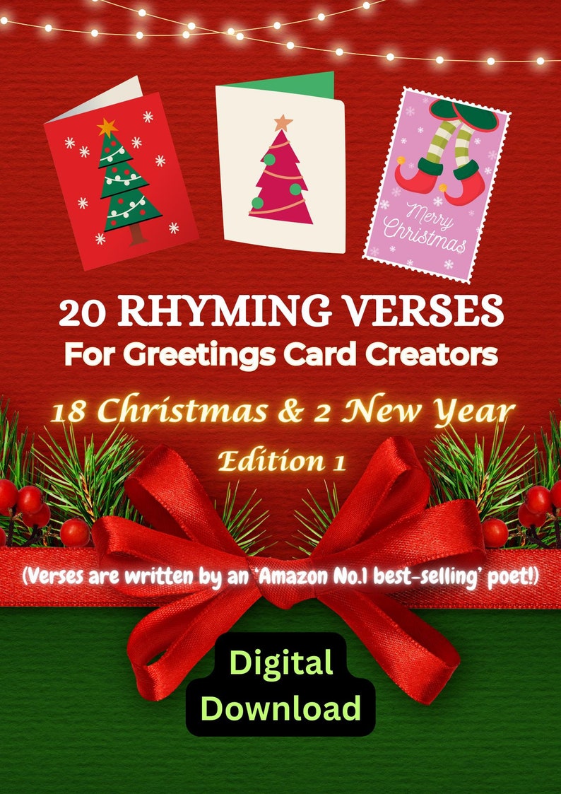 Christmas Card inserts, sentiments for card makers, rhymes for Christmas cards, card making kit, Xmas greetings for crafters, 20 Original rhyming verses , Digital Download, PDF of Christmas poems. New Year Cards sentiments, New Year rhymes.