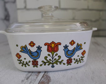 Vintage 1970s Corning Ware ‘Country Festival’ Casserole Dish w/ Lid