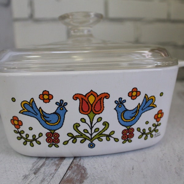 Vintage 1970s Corning Ware ‘Country Festival’ Casserole Dish w/ Lid