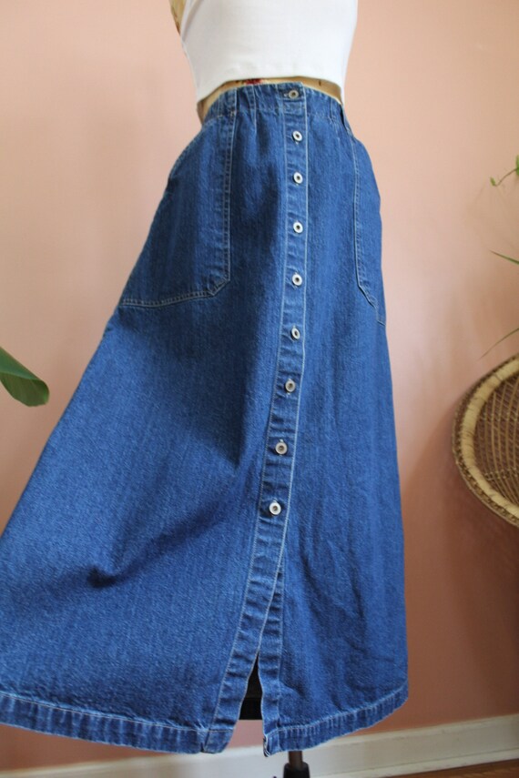 Vintage 1990s Long Denim Button Down Skirt- Size … - image 5