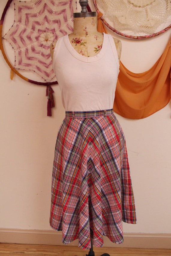 Plaid A-Line Skirt 1970s- Medium