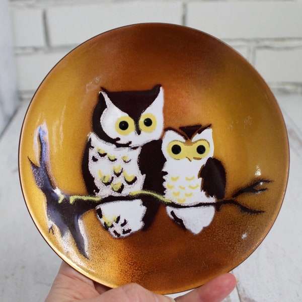 Vintage 1970s Owl Decorative Enamel Trinket Dish/ Plate