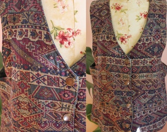 Vintage 1990s Jacquard South Western Printed Vest- Size- Large