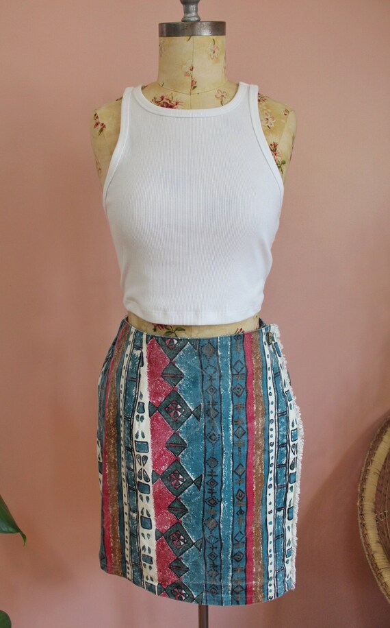 Vintage 1990s Cotton Printed Short Wrap Skirt-