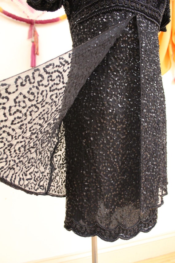 Vintage 1980s Little Black Sequin & Beaded Cockta… - image 4