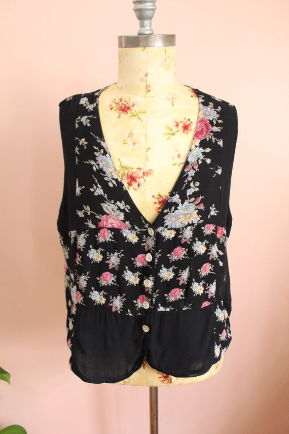 Vintage 1990s Floral Printed Chiffon Cropped Vest-