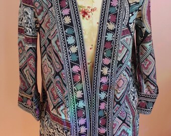 Vintage 1980s Abstract Printed Open Blazer/Cardigan-  Size Medium Petite