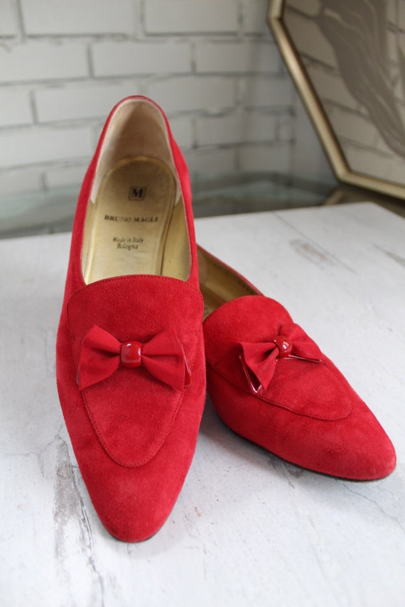 Vintage 1990s Bruno Magli Italian Designer Red Sue