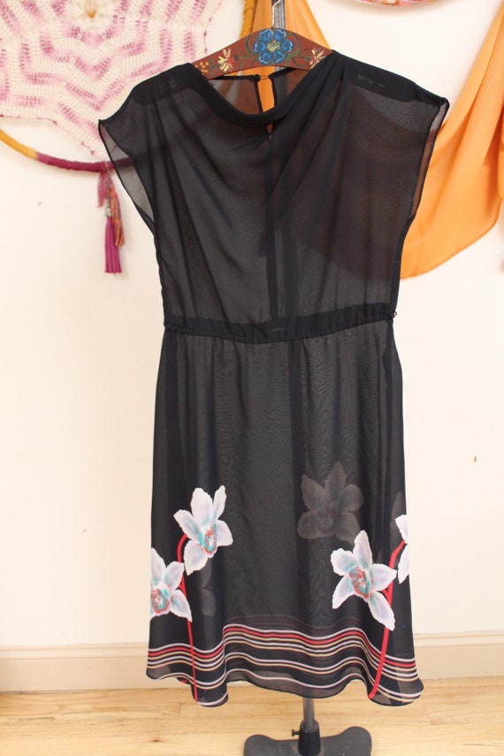 Vintage 80s Black Sheer Floral Dress