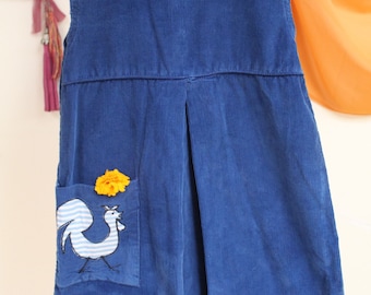 Vintage 1960s Girls’ Blue Corduroy Shift Dress- Size 6