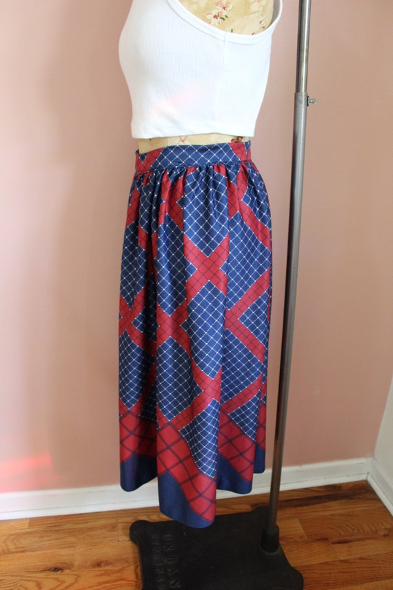 Vintage 1970s Red and Blue Print Skirt- Size Small - image 7