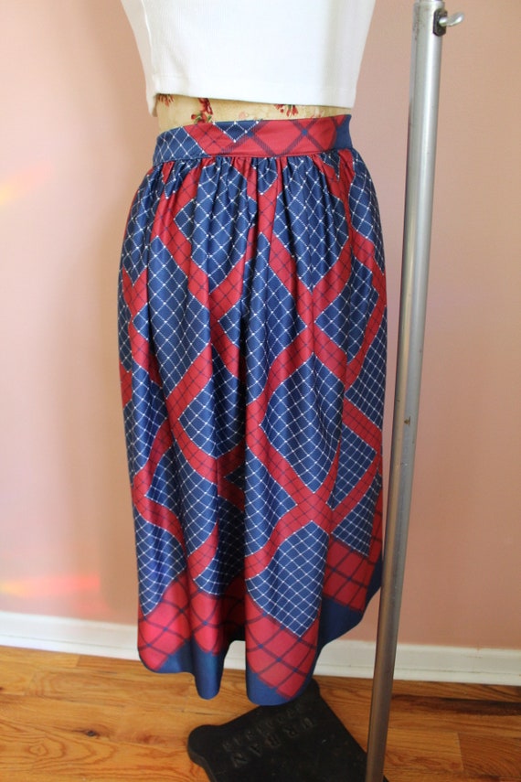 Vintage 1970s Red and Blue Print Skirt- Size Small - image 9