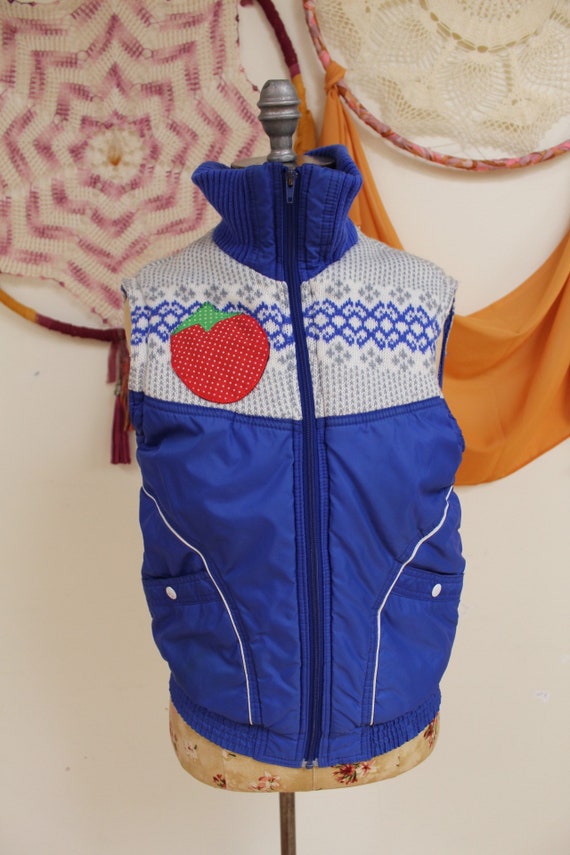 Vintage 1980s Blue Puffy Vest- Upcycled Strawberry