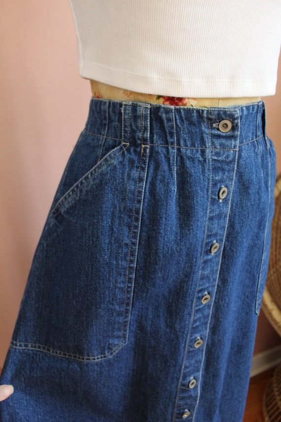 Vintage 1990s Long Denim Button Down Skirt- Size … - image 3