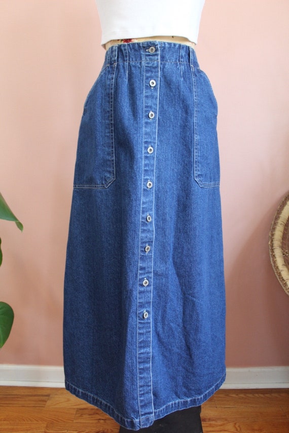 Vintage 1990s Long Denim Button Down Skirt- Size … - image 2