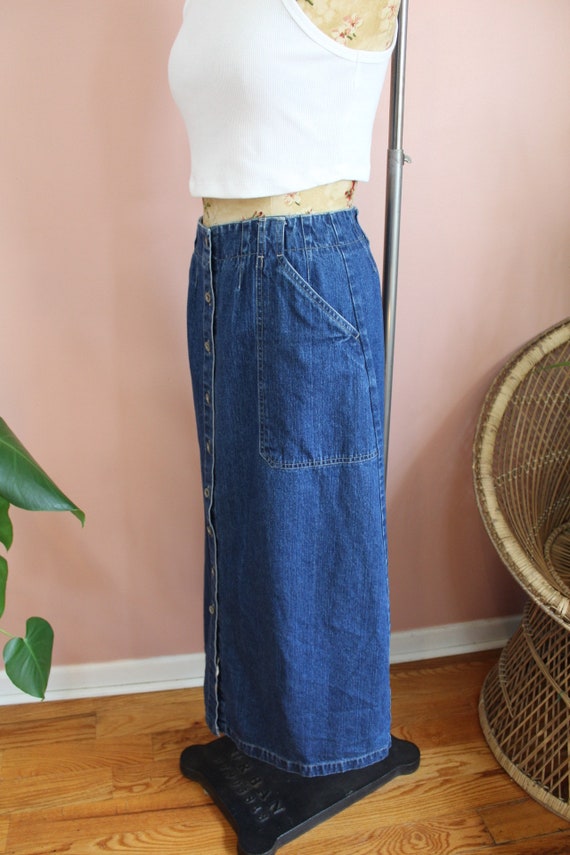 Vintage 1990s Long Denim Button Down Skirt- Size … - image 7