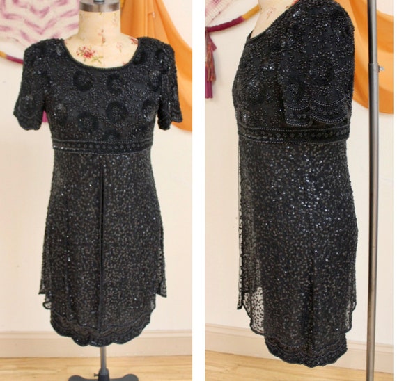 Vintage 1980s Little Black Sequin & Beaded Cockta… - image 1