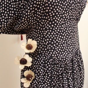 Vintage 1980s Long Batwing Sleeve Black and White Polka Dotted Dress. image 3