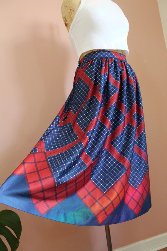 Vintage 1970s Red and Blue Print Skirt- Size Small - image 4