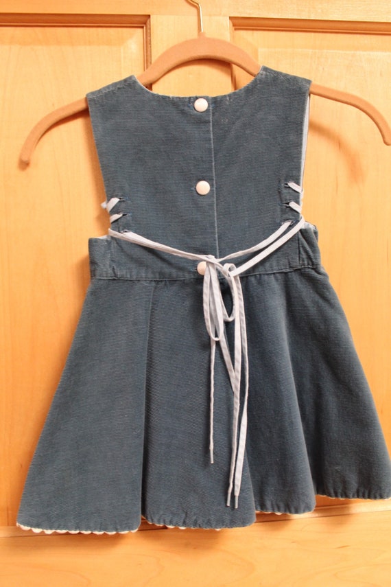 Vintage 1960s Blue Corduroy Little Girls Dress- S… - image 2