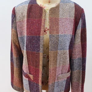 Vintage 1980s Tweed Multi Print Open Blazer
