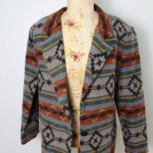 Vintage 1980s Southwestern Style Printed Fleece Blazer- Size Medium