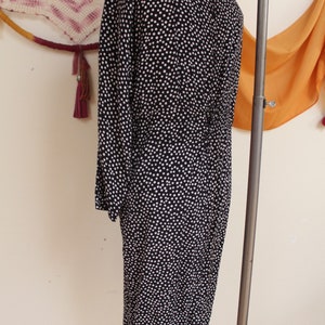 Vintage 1980s Long Batwing Sleeve Black and White Polka Dotted Dress. image 5