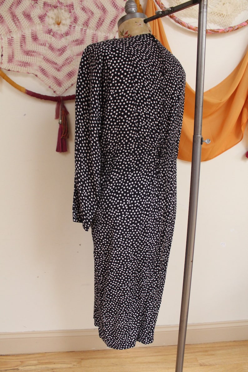 Vintage 1980s Long Batwing Sleeve Black and White Polka Dotted Dress. image 5