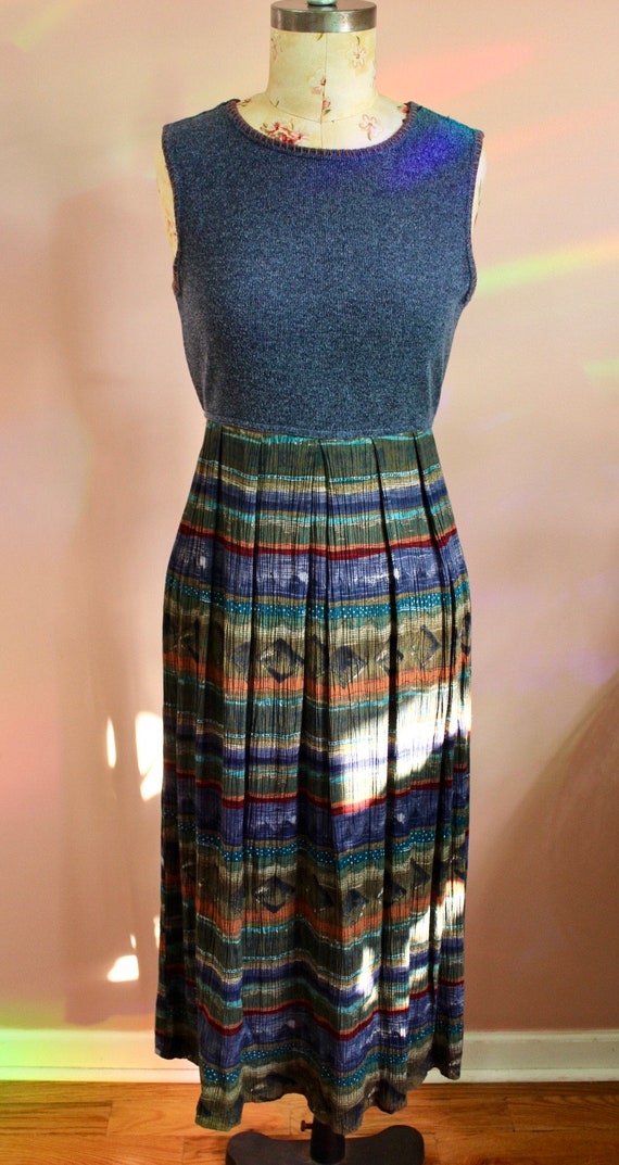 Vintage 1990s Knit & Printed Skirt Sleeveless Dres