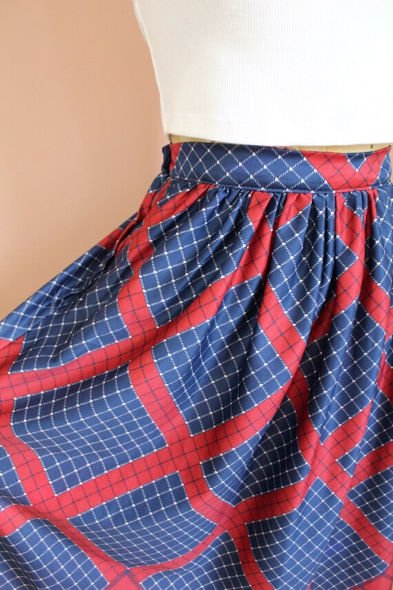 Vintage 1970s Red and Blue Print Skirt- Size Small - image 5