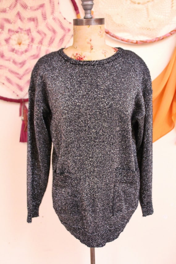 Vintage 70s Metallic Sparkle Sweater Batwing Sleeves S main image 1