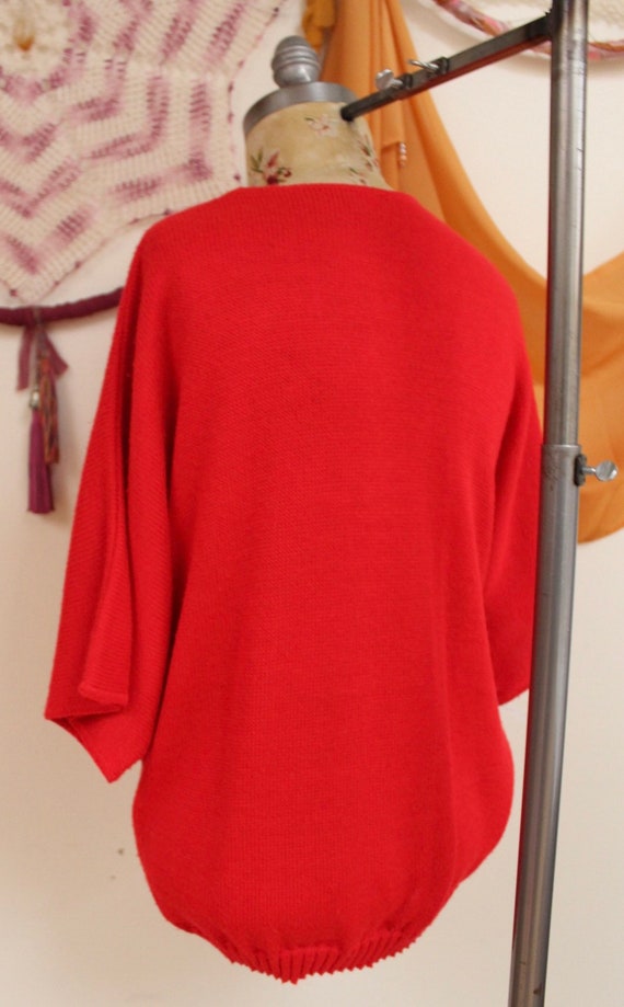 Vintage 1980s Red Knit Beaded Dolman Sleeve Sweat… - image 7