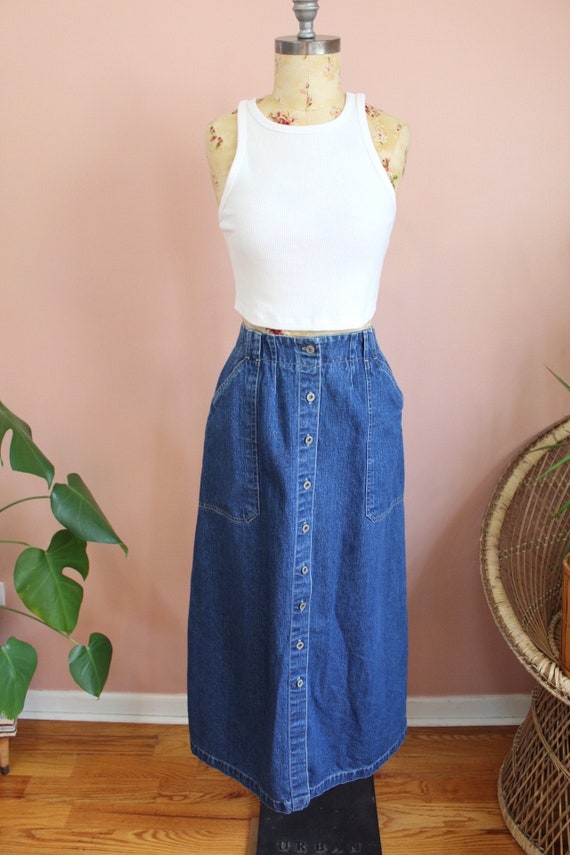 Vintage 1990s Long Denim Button Down Skirt- Size … - image 1