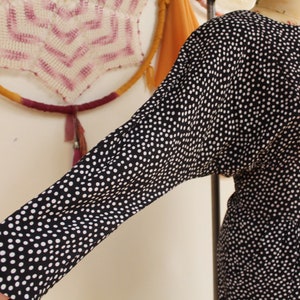 Vintage 1980s Long Batwing Sleeve Black and White Polka Dotted Dress. image 9