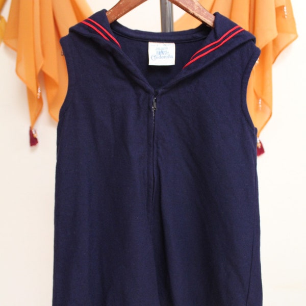 Vintage 1960s Girls’ Navy Blue Sailor Style Shift Dress- Size 4