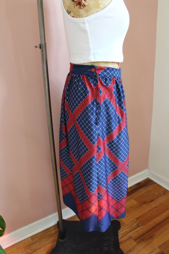 Vintage 1970s Red and Blue Print Skirt- Size Small - image 6