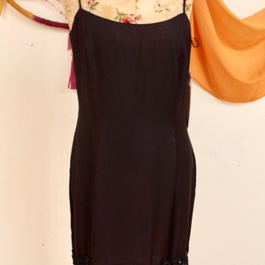 Vintage 1990s Little Black Dress w Beaded Fringe Hem- Medium