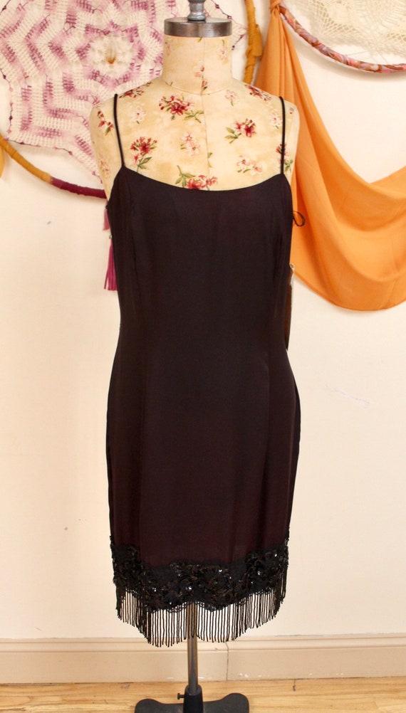 Vintage 1990s Little Black Dress W Beaded Fringe Hem- Medium - Etsy