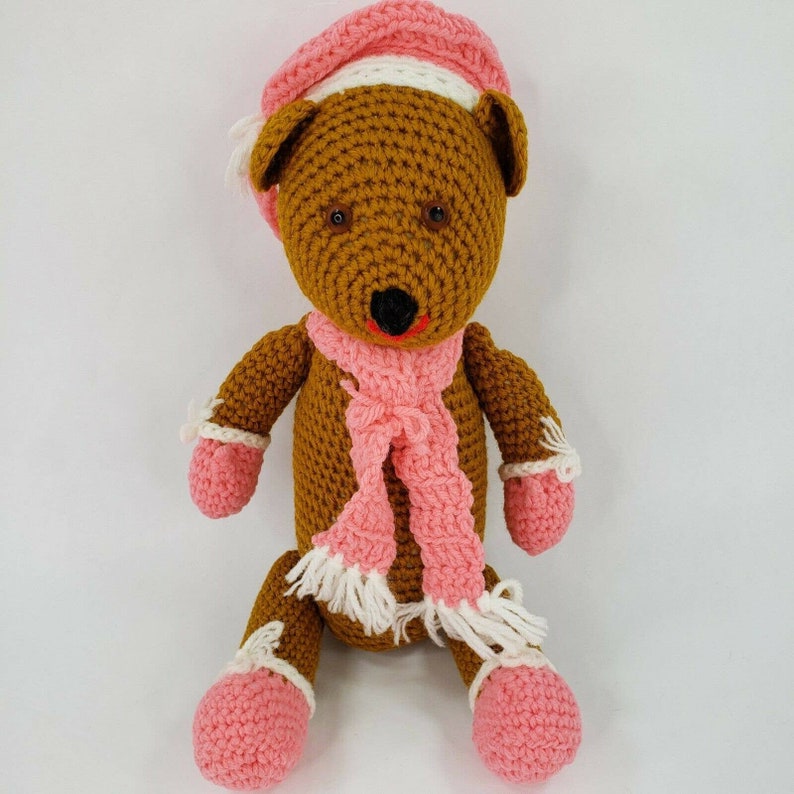 Handmade Crochet Teddy Bear Plush Stuffed Animal Jointed Brown Rust ...