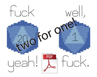 Two for one dice patterns -- Fuck Yeah and Well, Fuck! - Instantly Downloadable PDF Cross Stitch Patterns