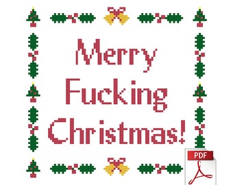 Merry Fucking Christmas - Instant Download Rude Cross Stitch Christmas Pattern