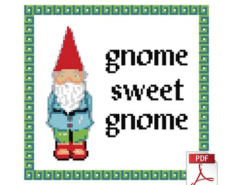 Gnome Sweet Gnome - Downloadable Silly Cross Stitch PDF Pattern
