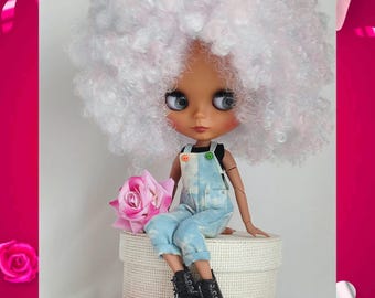 Lalka Blythe z ruchomym ciałem, nagie różowe kręcone włosy 30 cm BJD