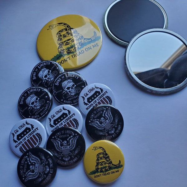 Sons of Liberty Themed Buttons, Badges, Pins, Magnets, Key Rings, Challenge Coins and More!