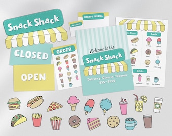 Printable Pretend Play Menu with Food for Kids, Food Shack Diner Play Menu, Kid’s Restaurant Play Set,  Food Truck play for kids