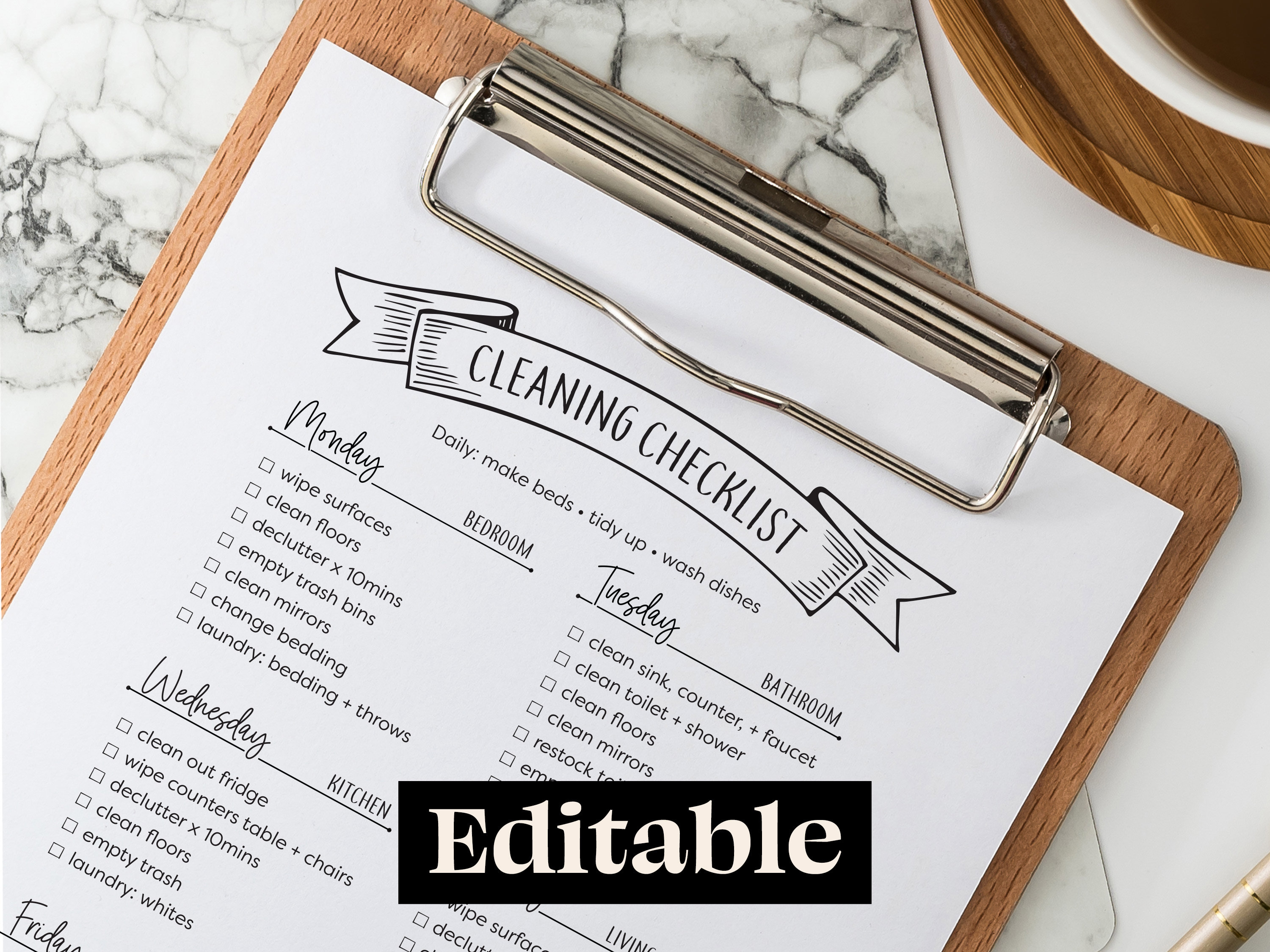 Minimalist Cleaning Checklist Printable , Weekly Cleaning Schedule ...