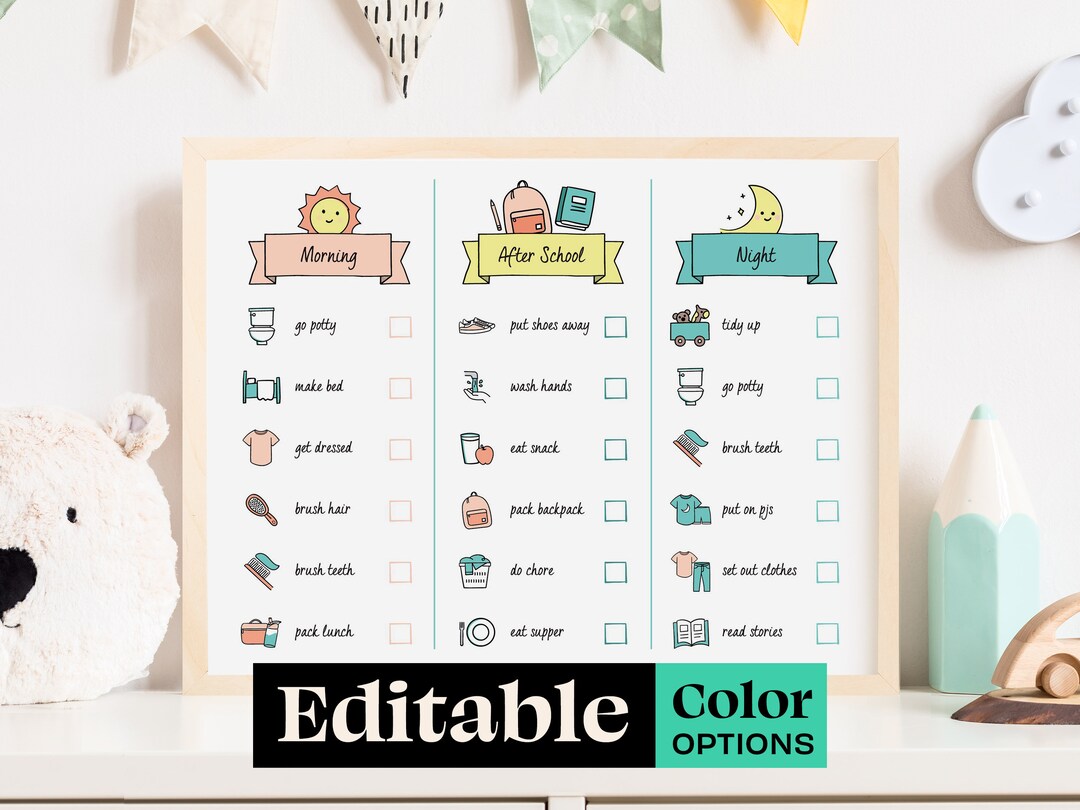 Kids Printable to Do List, Kids Daily Routine, Editable Canva Children ...