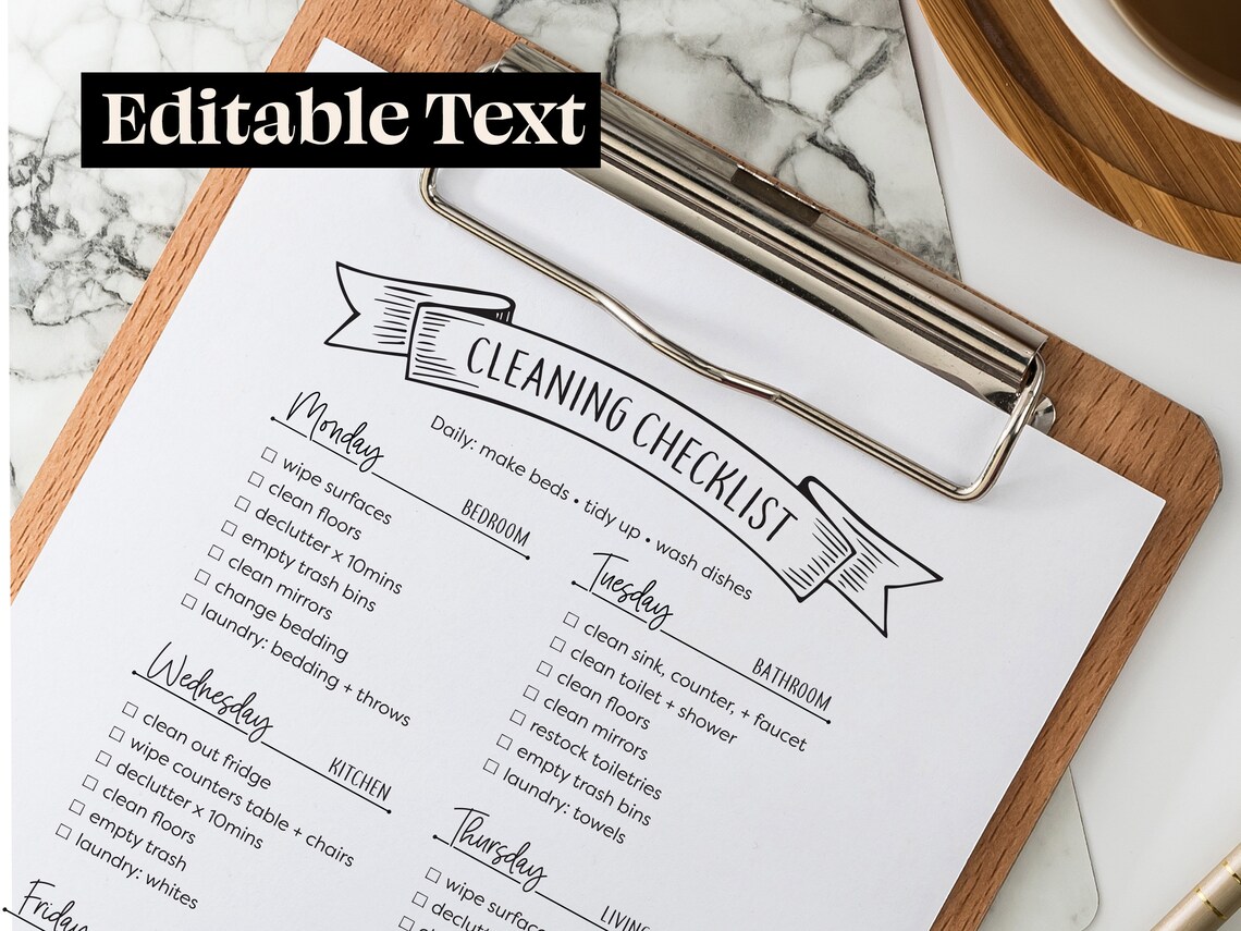 Minimalist Cleaning Checklist Printable Weekly Cleaning - Etsy