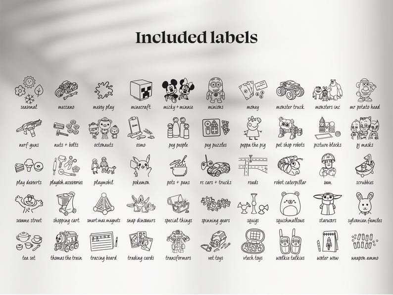 Printable + Editable Toy Bin Storage Labels Set 2, Minimalist Playroom ...